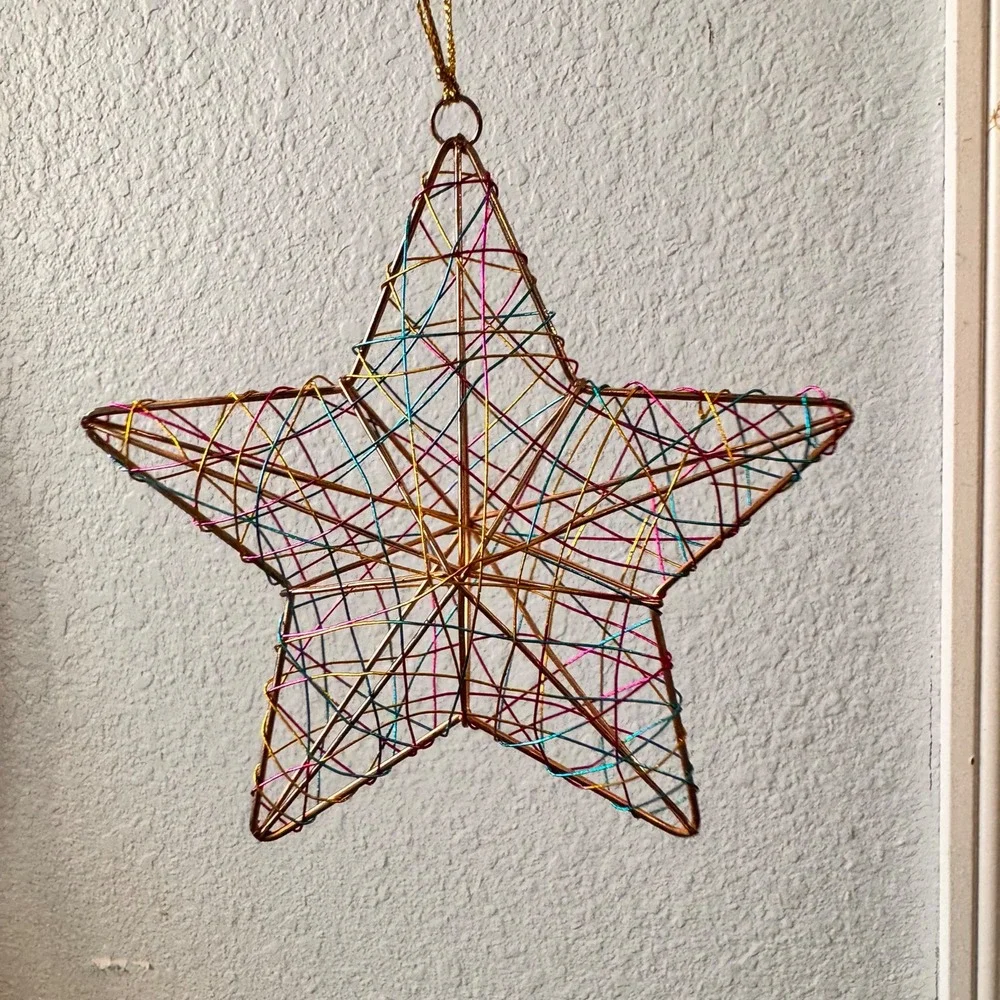 Vintage 3D Handcrafted Wire‎ Star Ornament Festive Multicolored Holiday Decor